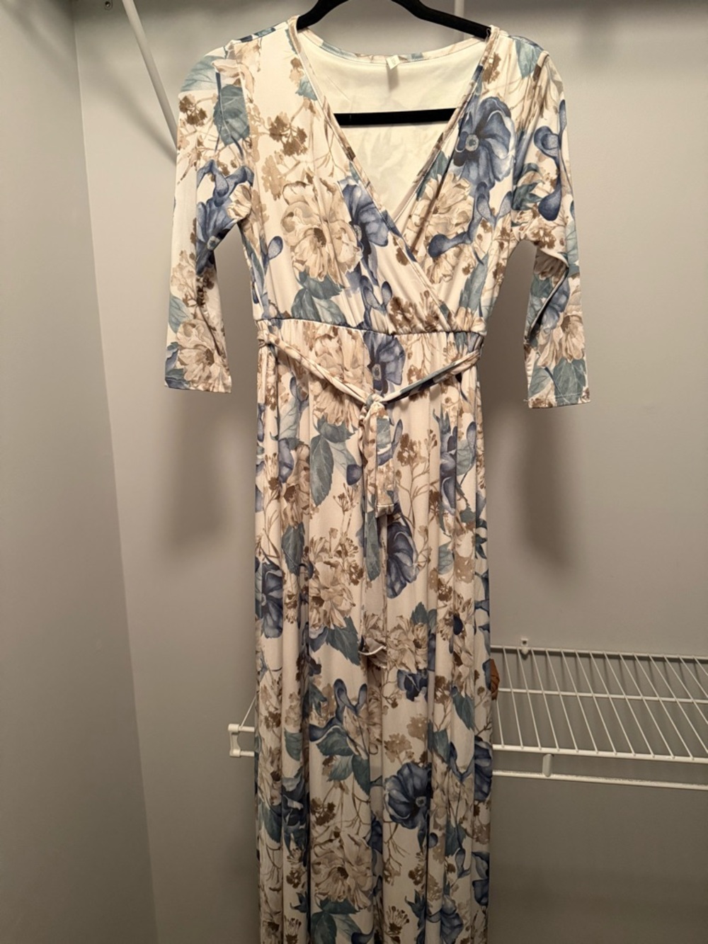 Floral Wrap Maxi Dress - Blue & Cream